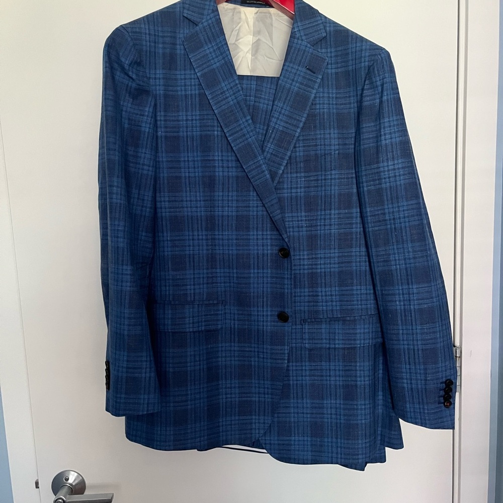 Suitsupply Blue Sienna Suit Modern Plaid Sport Coat and Pants